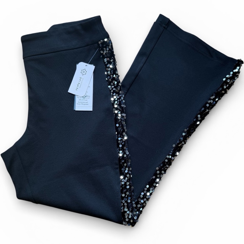 Nanette Lepore Sequin Trim Pants Black Silver Small New